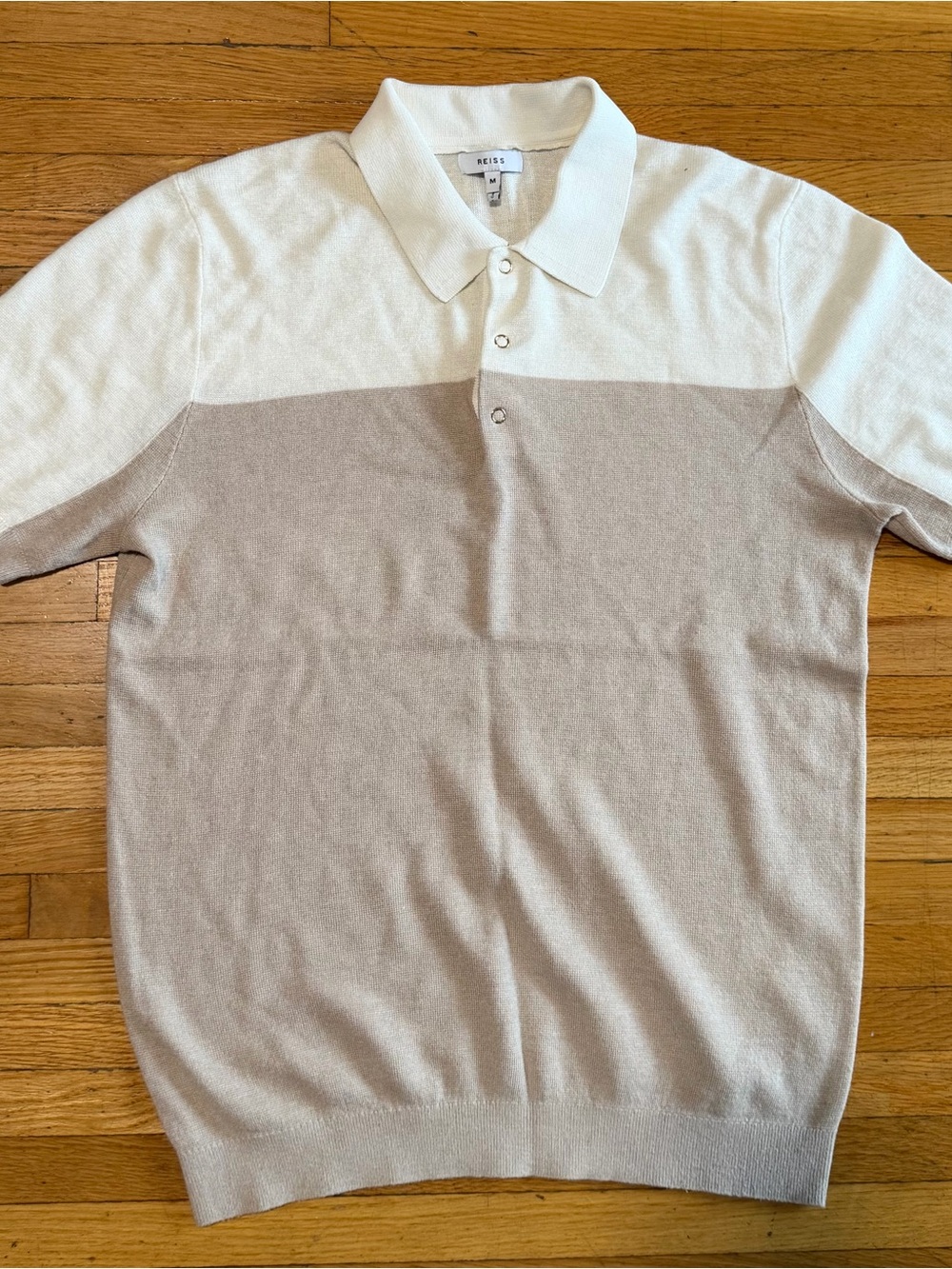 Reiss Two-Tone Cream and Tan Short-Sleeve Polo
